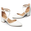 image:imageDREAM PAIRS Womens Closed Pointed Toe Low Chunky Heels Pumps Ankle Strap Wedding Business Dressy ShoesWhitepu