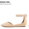 image:imageDREAM PAIRS Womens Low Wedge Pointed Toe Ankle Strap Dress Comfortable Casual Flats Shoes for Prom Party WeddingNudeNubuck