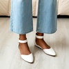 image:imageDREAM PAIRS Womens Low Wedge Pointed Toe Ankle Strap Dress Comfortable Casual Flats Shoes for Prom Party WeddingWhitePu