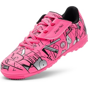 image:imageDREAM PAIRS Boys Girls Indoor Turf Soccer Cleats Lace Up Athletic Youth Futsal Football Casual Shoes for LittleBig KidHot Pink