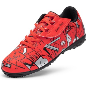 image:imageDREAM PAIRS Boys Girls Indoor Turf Soccer Cleats Lace Up Athletic Youth Futsal Football Casual Shoes for LittleBig KidRed