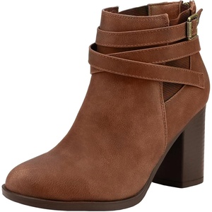 image:imageDREAM PAIRS Womens Chunky High Heel Ankle Boots Close Toe Fall Heeled Booties ShoesBrownpu