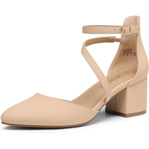image:imageDREAM PAIRS Womens Closed Pointed Toe Low Chunky Heels Pumps Ankle Strap Wedding Business Dressy ShoesNudenubuck