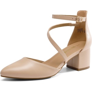 image:imageDREAM PAIRS Womens Closed Pointed Toe Low Chunky Heels Pumps Ankle Strap Wedding Business Dressy ShoesNudepu