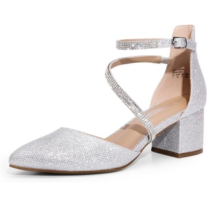 image:imageDREAM PAIRS Womens Closed Pointed Toe Low Chunky Heels Pumps Ankle Strap Wedding Business Dressy ShoesSilver