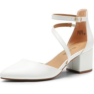 image:imageDREAM PAIRS Womens Closed Pointed Toe Low Chunky Heels Pumps Ankle Strap Wedding Business Dressy ShoesWhitepu