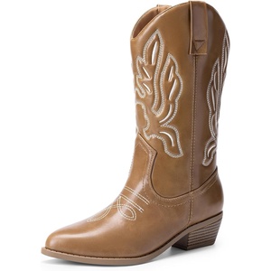 image:imageDREAM PAIRS Womens Cowboy Boots Mid Calf Cowgirl Boots Embroidery Stitched Western BootsLight Brown