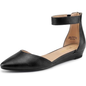 image:imageDREAM PAIRS Womens Low Wedge Pointed Toe Ankle Strap Dress Comfortable Casual Flats Shoes for Prom Party WeddingBlackPu