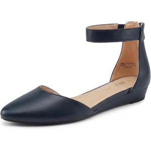 image:imageDREAM PAIRS Womens Low Wedge Pointed Toe Ankle Strap Dress Comfortable Casual Flats Shoes for Prom Party WeddingNavyPu