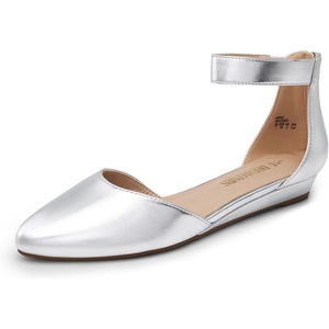 image:imageDREAM PAIRS Womens Low Wedge Pointed Toe Ankle Strap Dress Comfortable Casual Flats Shoes for Prom Party WeddingSilver