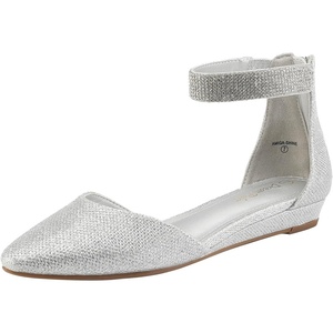 image:imageDREAM PAIRS Womens Low Wedge Pointed Toe Ankle Strap Dress Comfortable Casual Flats Shoes for Prom Party WeddingSilverGlitter