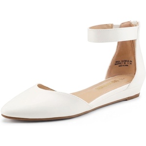 image:imageDREAM PAIRS Womens Low Wedge Pointed Toe Ankle Strap Dress Comfortable Casual Flats Shoes for Prom Party WeddingWhitePu