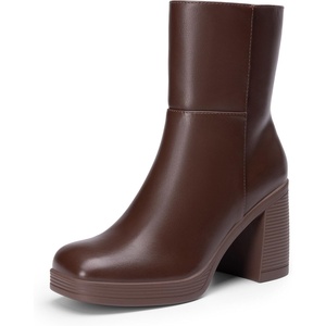 image:imageDREAM PAIRS Womens Platform Gogo Ankle Boots Chunky High Heels Square Toe Comfort Party Dress Side Zipper Booties Shoes for WomenBrown