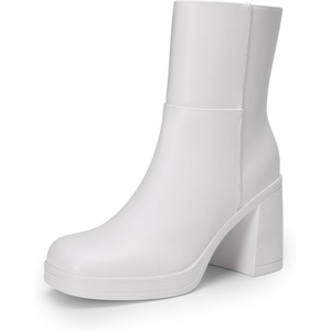 image:imageDREAM PAIRS Womens Platform Gogo Ankle Boots Chunky High Heels Square Toe Comfort Party Dress Side Zipper Booties Shoes for WomenWhite