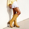 image:imageDREAM PAIRS Knee High Boots for Women Platform Square Toe Chunky Block Heeled Stylish Comfortable Tall Boots with Side ZipperYellow