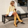 image:imageDREAM PAIRS Knee High Boots for Women Platform Square Toe Chunky Block Heeled Stylish Comfortable Tall Boots with Side ZipperYellow