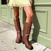image:imageDREAM PAIRS Womens Square Toe Platform Chunky Block Heel Knee High Riding BootsLight Brown