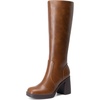 image:imageDREAM PAIRS Knee High Boots for Women Platform Square Toe Chunky Block Heeled Stylish Comfortable Tall Boots with Side ZipperLight Brown