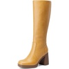 image:imageDREAM PAIRS Knee High Boots for Women Platform Square Toe Chunky Block Heeled Stylish Comfortable Tall Boots with Side ZipperYellow