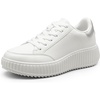 image:imageDREAM PAIRS Women Platform Chunky Lightweight Comfortable Casual Faux Leather Lace Up Dee Walking Fashion SneakersWhiteSilver