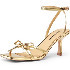 image:imageDREAM PAIRS 2026 Womens Bow Heels Kitten Heels for Women Square Toe Strappy Heeled Sandals Elegant Wedding amp Bridal Bownots Sandals for Formal amp Special OccasionsGold