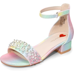 image:imageDREAM PAIRS Girls Sandals Low Heel Pump Ankle Strap Pearl Dress Flower Wedding Party Shoes for Little KidBig Kid