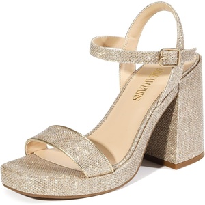 image:imageDREAM PAIRS Heels for Women Block Chunky Platform High Heels Open Toe Fashion Wedding Party Evening Prom Dance Ankle Strap Dress Pump Sandals ShoesGoldglitter