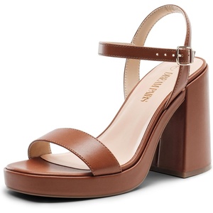 image:imageDREAM PAIRS Heels for Women Block Chunky Platform High Heels Open Toe Fashion Wedding Party Evening Prom Dance Ankle Strap Dress Pump Sandals ShoesTan