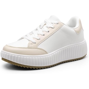 image:imageDREAM PAIRS Women Platform Chunky Lightweight Comfortable Casual Faux Leather Lace Up Dee Walking Fashion SneakersWhiteApricot