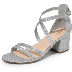 image:imageDREAM PAIRS Womens Ankle Strap Low Chunky Heels Open Toe Blocked Strappy Sandals Dress Shoes for Wedding Bridal Party