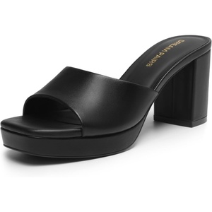 image:imageDREAM PAIRS Womens Platform Block Heel Mule Sandals Square Toe Ankle Strap Slip On Comfortable Heeled Sandals for Party Wedding ShoesBlack