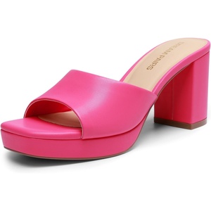 image:imageDREAM PAIRS Womens Platform Block Heel Mule Sandals Square Toe Ankle Strap Slip On Comfortable Heeled Sandals for Party Wedding ShoesHot Pink
