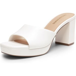 image:imageDREAM PAIRS Womens Platform Block Heel Mule Sandals Square Toe Ankle Strap Slip On Comfortable Heeled Sandals for Party Wedding ShoesWhite