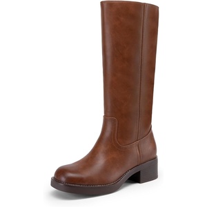 image:imageDREAM PAIRS Womens Square Toe Platform Chunky Block Heel Knee High Riding BootsLight Brown