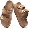 image:imageDREAM PAIRS Platform Sandals Women Raffia Espadrilles Summer Comfortable Wedge Sandals Beach Vacation Adjustable Buckle Cute Slide SandalsBrown