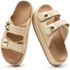 image:imageDREAM PAIRS Platform Sandals Women Raffia Espadrilles Summer Comfortable Wedge Sandals Beach Vacation Adjustable Buckle Cute Slide SandalsNatural