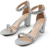 image:imageDREAM PAIRS Womens Chunky Block Heel Sandals Open Toe Ankle Strap Dress Shoes Comfortable Wedding Guest Heels for Party Prom and Formal EventsSilverrhinestone