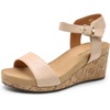 image:imageDREAM PAIRS Womens Open Toe Buckle Ankle Strap Platform Wedge Sandals for Women Summer Dressy ShoesNudePu