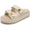 image:imageDREAM PAIRS Platform Sandals Women Raffia Espadrilles Summer Comfortable Wedge Sandals Beach Vacation Adjustable Buckle Cute Slide SandalsBeige