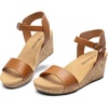 image:imageDREAM PAIRS Womens Open Toe Buckle Ankle Strap Platform Wedge Sandals for Women Summer Dressy ShoesCamelPu