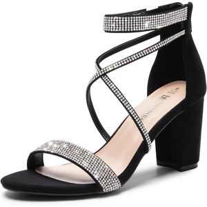 image:imageDREAM PAIRS Womens Chunky Block Heel Sandals Open Toe Ankle Strap Dress Shoes Comfortable Wedding Guest Heels for Party Prom and Formal EventsBlacksuede