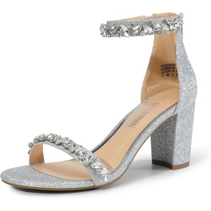image:imageDREAM PAIRS Womens Chunky Block Heel Sandals Open Toe Ankle Strap Dress Shoes Comfortable Wedding Guest Heels for Party Prom and Formal EventsSilverrhinestone