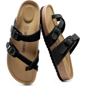 image:imageDREAM PAIRS Womens Comfortable Cork Sandals Suede Leather Insole Slides Arch Support Walking SandalsBlack