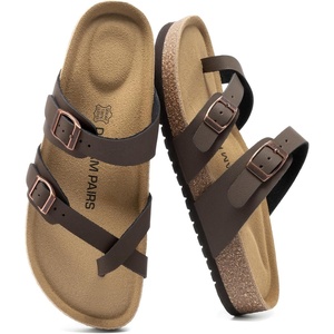 image:imageDREAM PAIRS Womens Comfortable Cork Sandals Suede Leather Insole Slides Arch Support Walking SandalsBrown