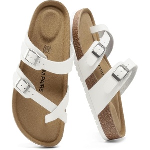 image:imageDREAM PAIRS Womens Comfortable Cork Sandals Suede Leather Insole Slides Arch Support Walking SandalsWhite