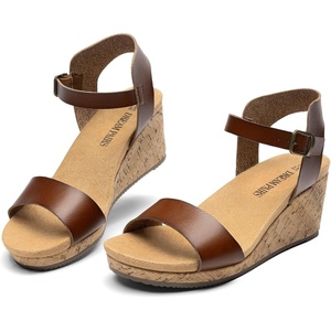 image:imageDREAM PAIRS Womens Open Toe Buckle Ankle Strap Platform Wedge Sandals for Women Summer Dressy ShoesBrownpu