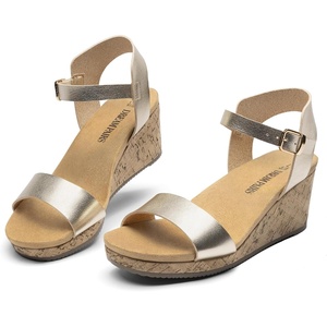 image:imageDREAM PAIRS Womens Open Toe Buckle Ankle Strap Platform Wedge Sandals for Women Summer Dressy ShoesGoldpu