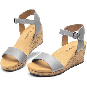 image:imageDREAM PAIRS Womens Open Toe Buckle Ankle Strap Platform Wedge Sandals for Women Summer Dressy ShoesGreyPu