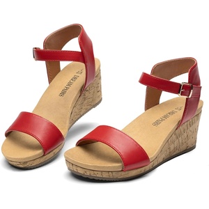 image:imageDREAM PAIRS Womens Open Toe Buckle Ankle Strap Platform Wedge Sandals for Women Summer Dressy ShoesRedPu