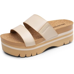 image:imageDREAM PAIRS Womens Platform Slides Sandals Comfortable Arch Support Two Strap Slip On Fashion Beach Wedge SandalsBeige